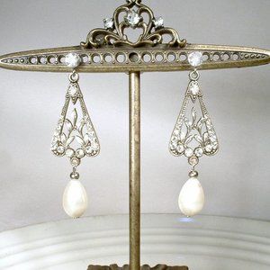 Pearl Bridal Earrings, 1920s Flapper/Art Deco